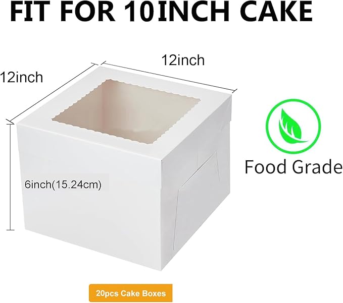 20Pack 12x12x6 Cake Boxes with Window, Sturdy White Cake Boxes for Transporting & Gifting, Easy to Assemble, Perfect for Desserts, and Crocheted Items, Fathers day