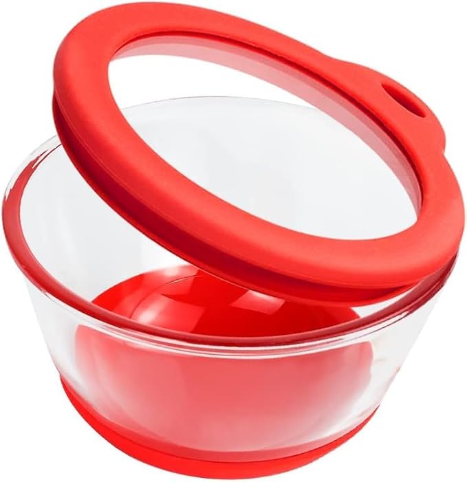MR. CHOU 0.53QT Glass Cereal Bowls - Versatile Serving Bowls with Lid for Soup, Salad, Pasta & Snacks - BPA Free, Microwave & Dishwasher Safe, Non-Slip Base - Ideal for Parties & Meal Prep, Red
