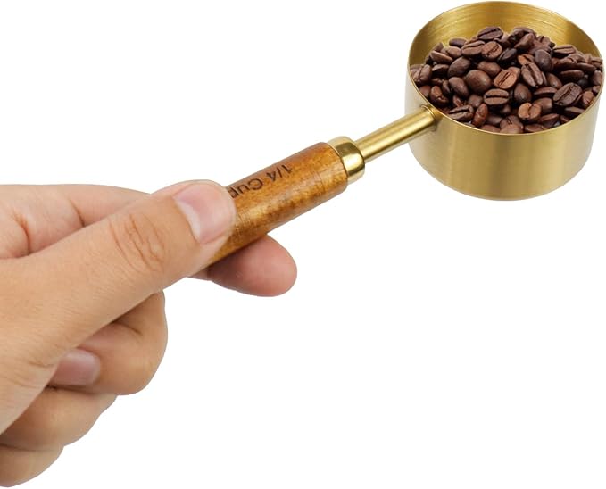 1/4 Cup Measuring Cup with Wooden Handle, 60ml Stainless Steel Measuring Scoop 1/4 Cup Measuring Cups for Baking Cooking Wet and Dry Ingredients (60ml)
