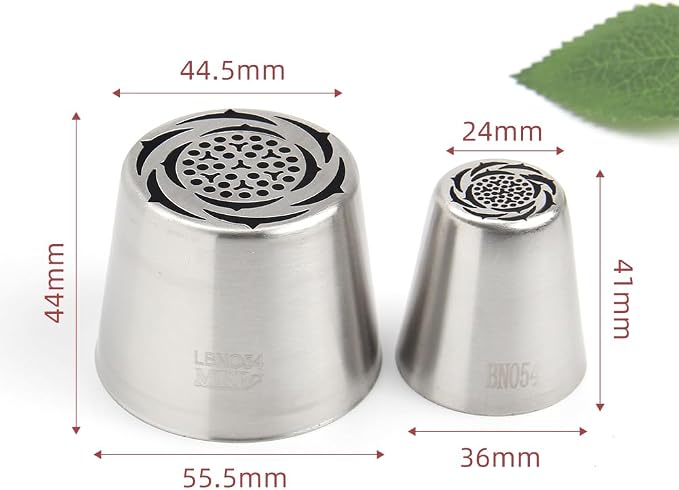 5 Pieces Stainless Steel Russian Flower Icing Tips Set,2 XXL Russian Icing Tips,2 Large Piping Tips,1 Cleaning Brush for Cake Decorations,Pastry Piping Nozzles,Baking Tools
