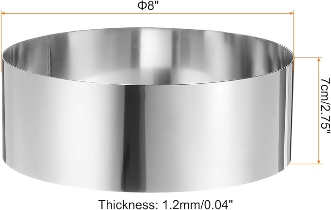 HARFINGTON Round Cake Ring 8 x 2.75 Inch Seamless Stainless Steel Pastry Mousse Dessert Ring Mirror Coating for Baking Cooking Making Tool