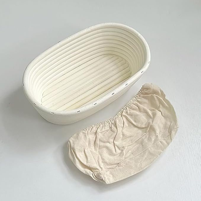 10 x 6 x 3.2 Inch Oval Rattan Bread Proofing Basket with Liner Sourdough Bread Proof Bowl Wicker Sourdough Bread Baking Making Basket Banneton Sour Dough Proofing Basket for Professional Home