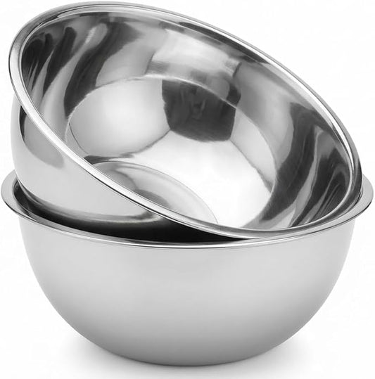 Large Stainless Steel Mixing Bowl 8 Quart - Extra Large Metal Mixing Bowl for Baking, Bread Dough, Salad - Deep Stainless Bowl - Commercial Kitchen Basin - Meal Prep - Stainless Steel- 2 Pack