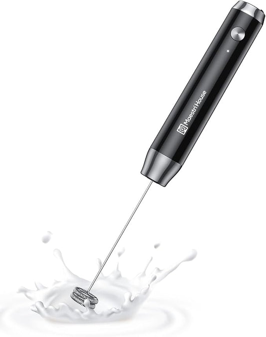 Maestri House Rechargeable Milk Frother, LunaFro NS 2-Speed Handheld Electric Foam Maker Waterproof Detachable Stainless Steel Whisk Drink Mixer Foamer for Lattes, Cappuccino, No Stand