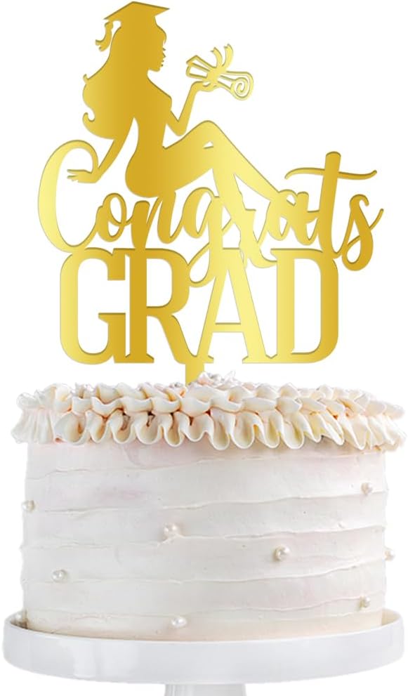 Congrats Grad Cake Topper,2026 Graduation Cake Topper, Congrats Grad Decorations,2026 High School/College/Senior Graduation Party Decorations Supplies. (Acrylic gold)