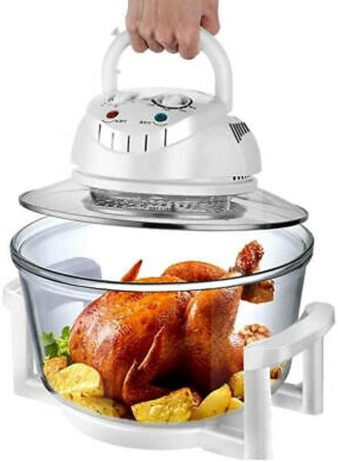 12L Convection Roaster Air Fryer Oven Turbo Electric Cooker Recipe 360° Heating,Infrared Convection, Halogen Oven Countertop, Cooking, Stainless Steel, Prepare Quick Healthy Meals White