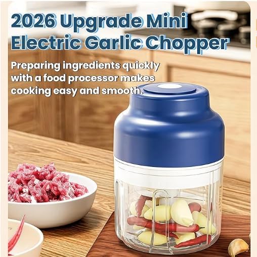 Electric Food Chopper, Mini Vegetable Chopper, Cordless Food Processor With 6 Stainless Steel Blades, USB Rechargeable Kitchen Helper For Garlic Onion Vegetables, Portable Design, 320ml Bowl Capacity