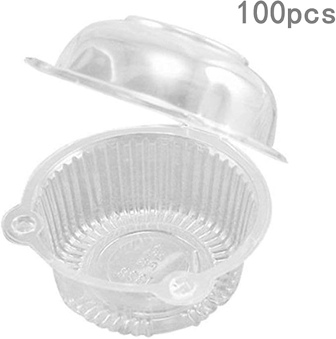 i-CHONY Individual Cupcake Container - 100pcs Cupcake Holder Plastic Disposable Clear Dome Single Cupcake Carrier Holder Muffin Individual Small Container Cases Box Cups