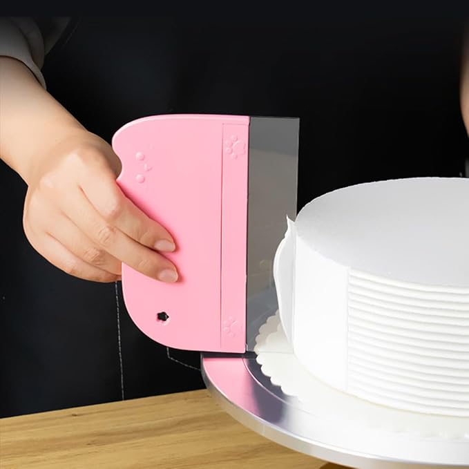 12 PCS Plastic Scraper Tool Set,Included 2 Pink Cake Smoother Scraper,10 Transparent Scrapers, Flexible Plastic Cake Scraper Smoother for Bakery Pastry Cake Decoration Kitchen DIY Baking Tool (pink)