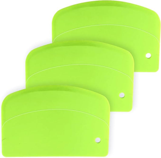 3PCS Dough Scraper Set, Bench Scraper for Baking, Plastic Flexible Bowl Scraper, Bread Dough Cutter for Sourdough, Cake, Fondant Icing, Multipurpose Kitchen Food Scraper