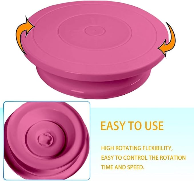 11 Inch Cake Turntable, Rotating Cake Stand for Decorating, Plastic, Lightweight, Reusable, for Pastries and Cupcakes(Pink)