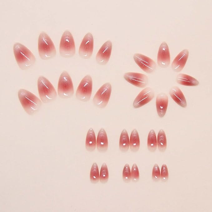 30Pcs French Press on Nails Short Almond ZWENJIE Cat Eye Fake Nails Press ons Nail Tips Stick on Nails Glossy Acrylic Nails Kit False Nails with Light Blue Design Nail Art for Women Glitter Manicure