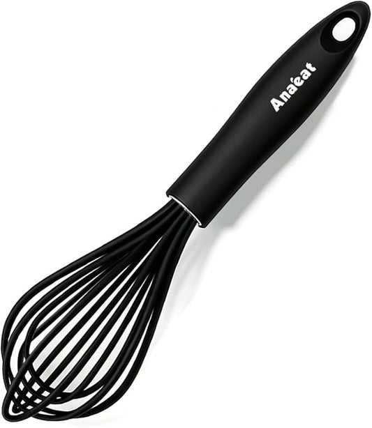 Anaeat 9" Silicone Balloon Whisk, Perfect for Non-Stick Cookware, Milk and Egg Beater Blender, Heat Resistant Kitchen Whisks for Whisking, Cooking, Baking, Beating, Frothing & Stirring (Black)