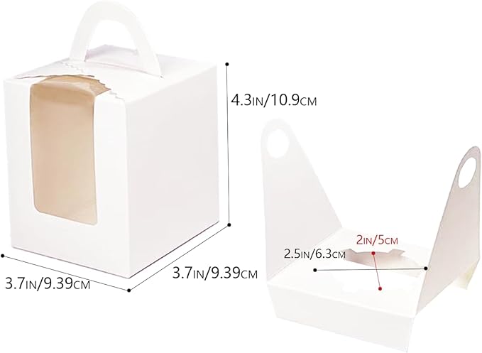 Bakepacker Auto-pop up Individual Cupcake Boxes with Window 200 Count White 3.6"X3.6"X4.3", for Cake, Treat Cookie Dessert, Pastry, Birthday Party, Weddings