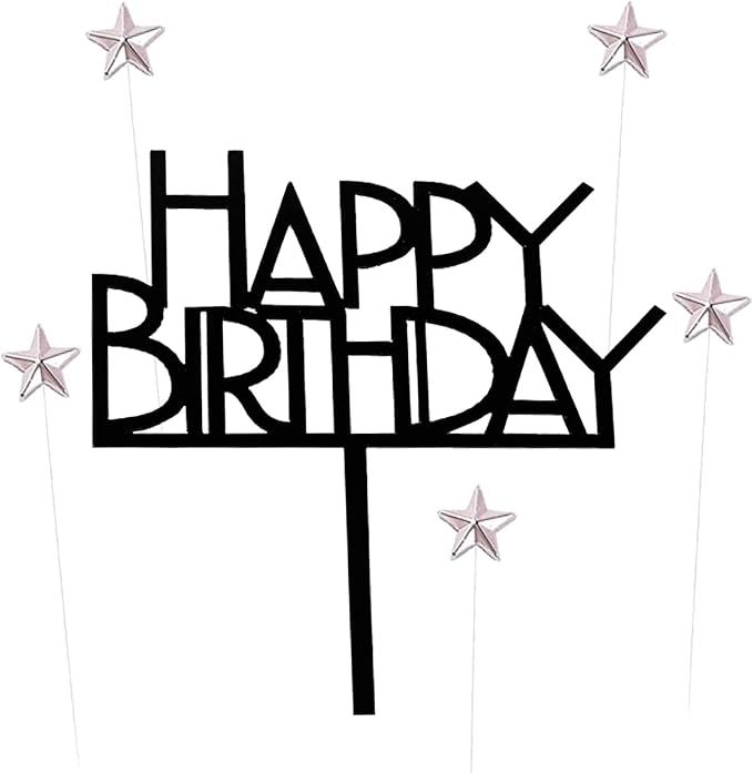 Happy Birthday Cake Topper Birthday cake Topper Decoration Supplies (Black C)