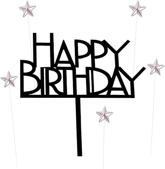 Happy Birthday Cake Topper Birthday cake Topper Decoration Supplies (Black C)