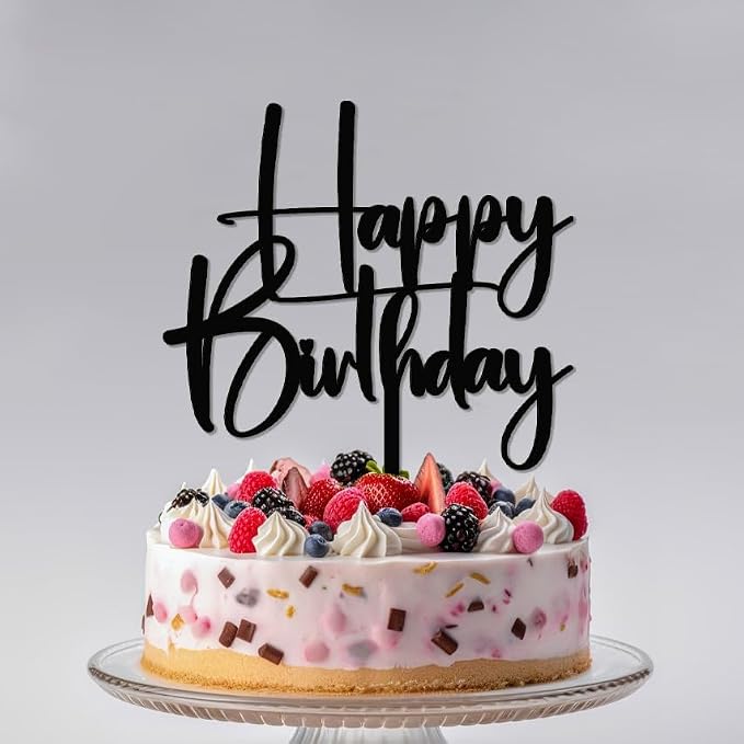 Acrylic black Happy Birthday Cake Topper, Happy Birthday Cake Bunting Deco, Baby Gender Reveal Party/Anniversary PartyDecoration Supplies (Acrylic black)