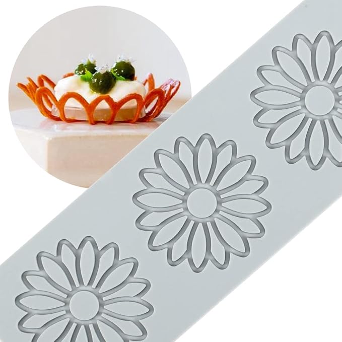 TUKE 3D Leaves Silicone Molds Flower Cake Fondant Mat Bee Leaf Pastry Moulds Rose Impression Chocolate Hollow Lace Mold (Sunflower_9.04x3.2x0.12inch_F)