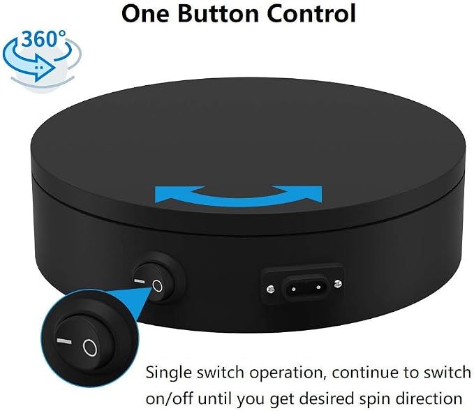 Motorized Photography Turntable, Automatic Revolving Platform Perfect for 360 Degree Images,Professional for Shop Display Stand,Product Display or Cake Display,55lb Load Dia 7.8inch- Black