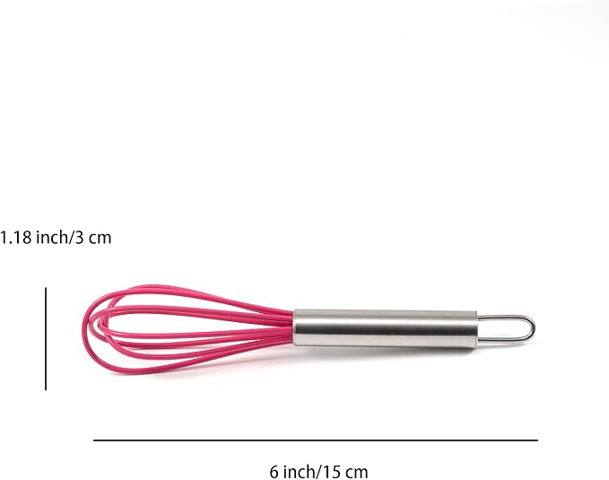 Mini Whisks 6 inch 4Pcs silica gel stainless steel Whisk, Hand Egg Mixer for Flour Cake Egg, Kitchen Cooking Baking Use Whisk (red)
