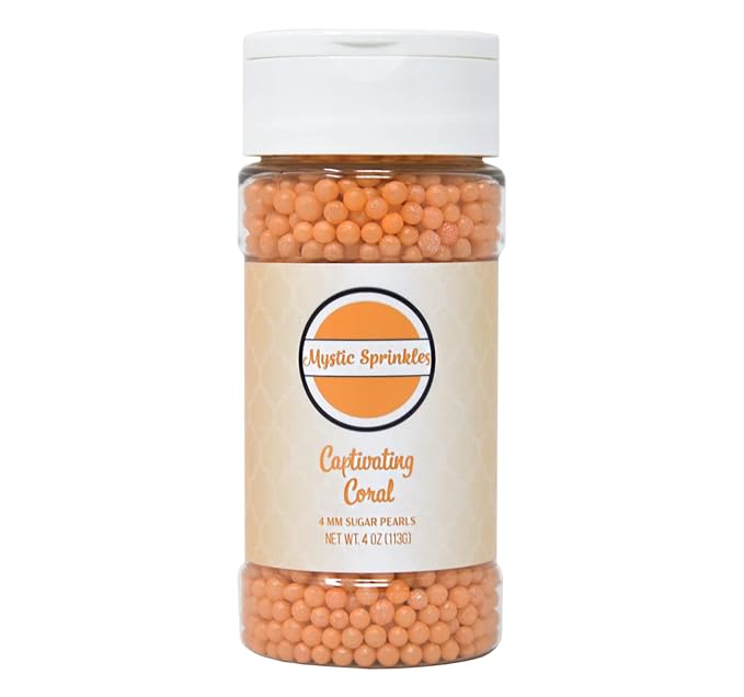 Mystic Sprinkles 4mm Sugar Pearls 4oz Bottles (Captivating Coral 4mm Sugar Pearls 4oz)