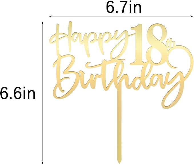 Happy 18th birthday cake Topper,Mirrored Gold Acrylic Durable Cake Topper,18th Birthday Party Cake Decorations,Hello18th years old, Happy eighteen years old, Birthday Party Decorations