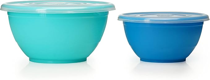 Stephanie Imports Made in USA 6-Piece Set of Prep & Store Plastic Bowls with Clear Lids (BPA-Free and Dishwasher Safe) - Blue, Teal and Green