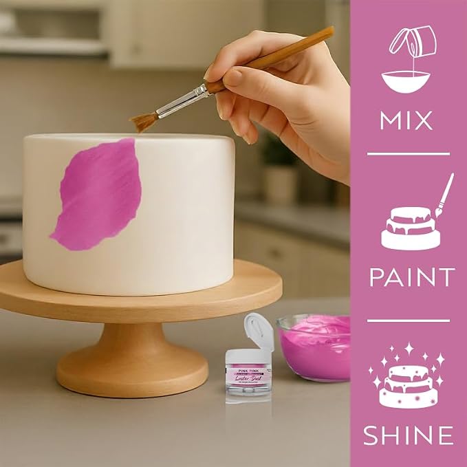Luster Dust - Pink Pink (4g 1x Jar) | Edible Vegan Dust & Paint for Cake Decorating, Ice Cream, Desserts, Cocktails and Beverages by Bakell