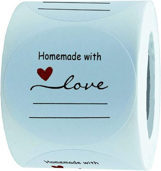 2" Homemade with Love Sticker with Lines for Writing /2" Round Homemade with Love Canning Labels, Gift Tags, Gift Stickers, Handmade Stickers 500 Labels per roll