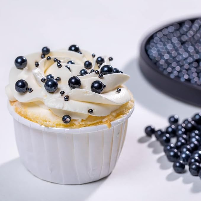 Black Edible Cake Pearls Sprinkles130g 4.6OZ,Cookie Sprinkles,Sugar Pearl, Edible Candy Pearls for Cake Cupcake Decorationg (7mm-Black)