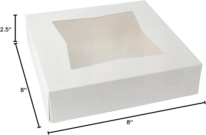 MT Products White Bakery Boxes 8" x 8" x 2.5" - Elegant Pastry Boxes (Pack of 10) - Made in USA