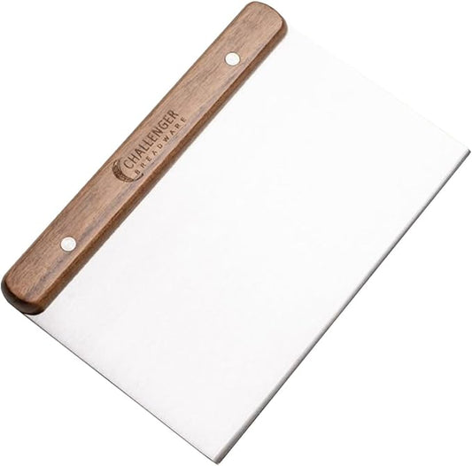 Challenger Walnut Bench Knife Dough Scraper with Stainless Steel Blade - Artisan Bread Making and Dough Shaping, Ergonomic Wood Handle, Baker-Designed, Made in USA (8” x 4.25”)