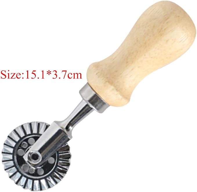 1pc Ravioli Stamp Maker Cutter Ravioli Maker Stamp Pasta Cutters Wooden Handle and Fluted Cake Pastry Mould Biscuits Dumpling Skin Molding,One Size