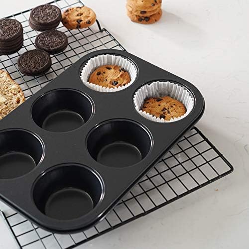 Premium Non-Stick Muffin Baking Pan,2Packs Cupcake Pan,Stainless steel 6-Cup Muffin Tin (Black)