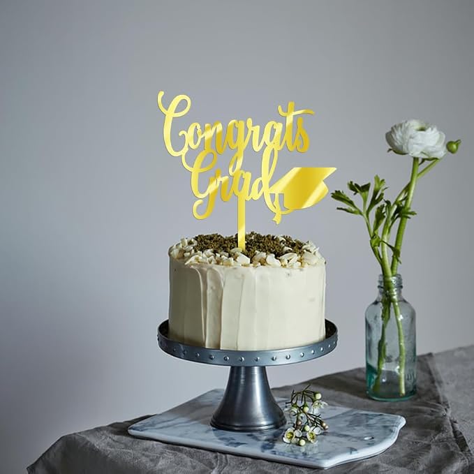 Congrats Grad Cake Topper,2026 Graduation Cake Topper, Congrats Grad Decorations,2026 High School/College/Senior Graduation Party Decorations Supplies. (Congrats Grad Acrylic gold)