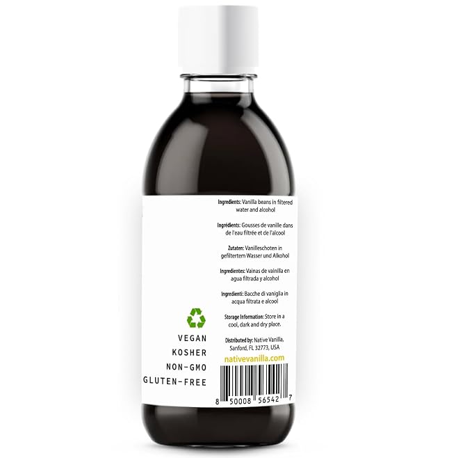 4 oz Pure Vanilla Extract - 100% Real Vanilla Extract - For Cooking, Drinks & Desserts - 100% Vegan, Sugar Free & Kosher - Non-GMO & Gluten-Free - Native Vanilla