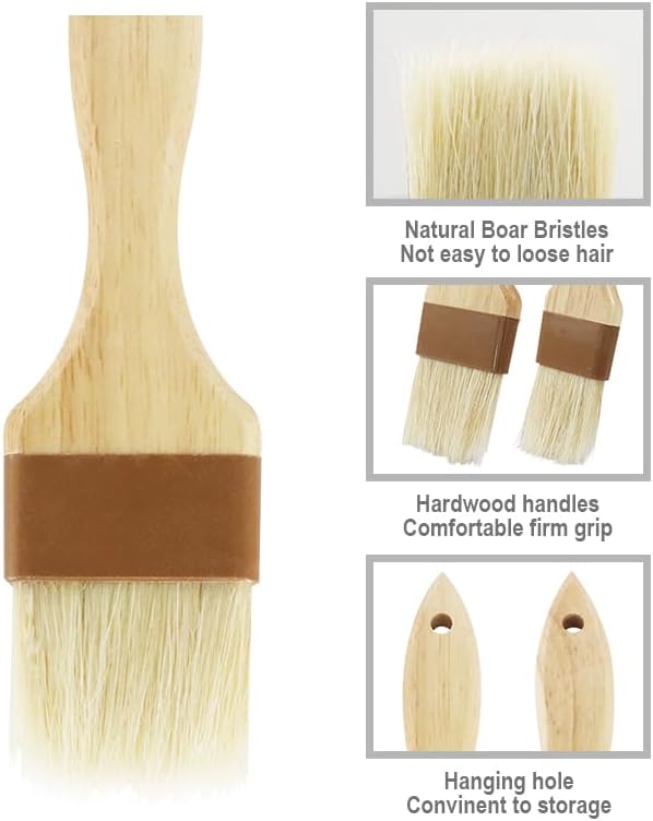 Waziaqoc 2 PCS Basting brush for Cooking, Natural Bristle Pastry Brush, Wooden Handle Basting and BBQ Brushes for Baking,Easy Clean Butter Brush,Sturdy Kitchen Culinary Utensil (1 1/2 Inch, 2 Inch)