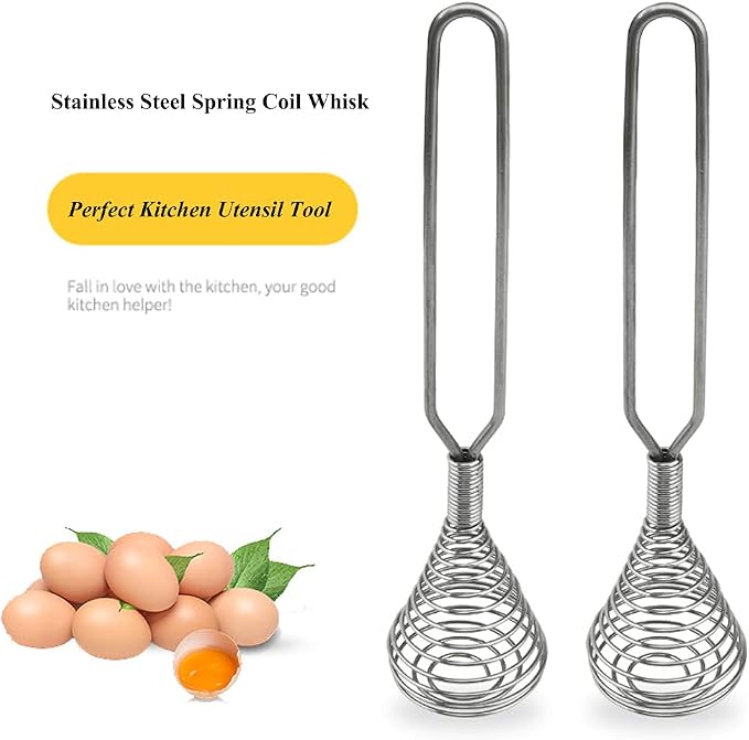 Stainless Steel Spring Coil Whisk Set 2 Pack, Wire Whip Egg Beater, Kitchen Cookware Hand Mixer For Cooking, Mixing, Blending, Beating, Stirring, 8.7 Inch