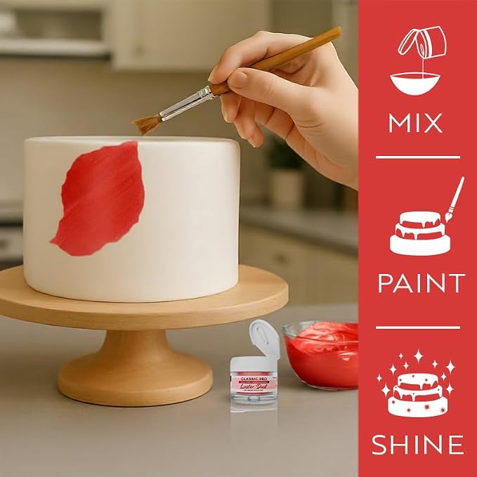 Luster Dust - Classic Red (4g 1x Jar) | Edible Vegan Dust & Paint for Cake Decorating, Ice Cream, Desserts, Cocktails and Beverages by Bakell