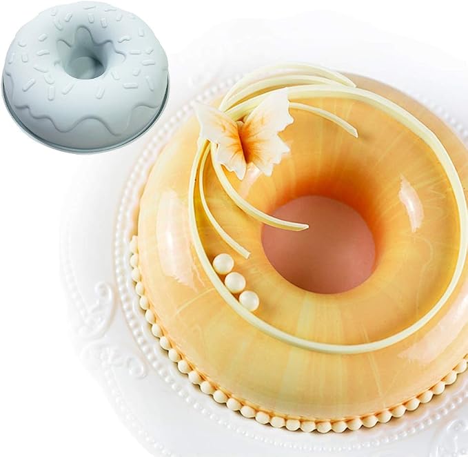 8 Inch Round Silicone Cake Mould - 2PCS Large Doughnut Mold，French Dessert Chiffon Cake Tube Pan, Non-Stick Mousse Bread Savarin Cake Baking Tray