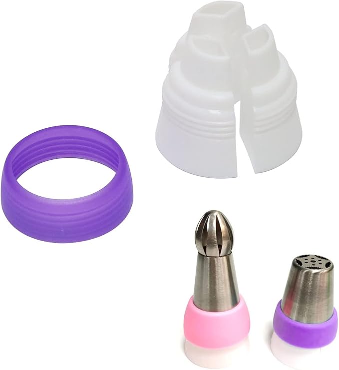 4pcs Russian 3 Color Nozzle Converter Coupler Icing Nozzles Pink + Purple Single Hole/Three Holes Icing Cake Decor Tools