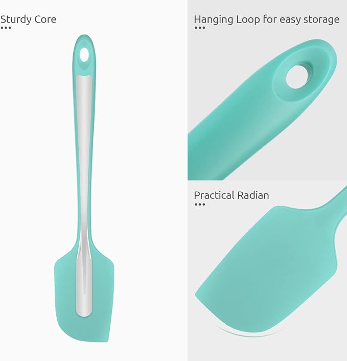 U-Taste 600ºF High Heat 11.38in Silicone Large Spatula and 600ºF Heat Resistat Spatula Spoon Flexible Silicone Cooking Scoop Spoonula (Aqua Sky)