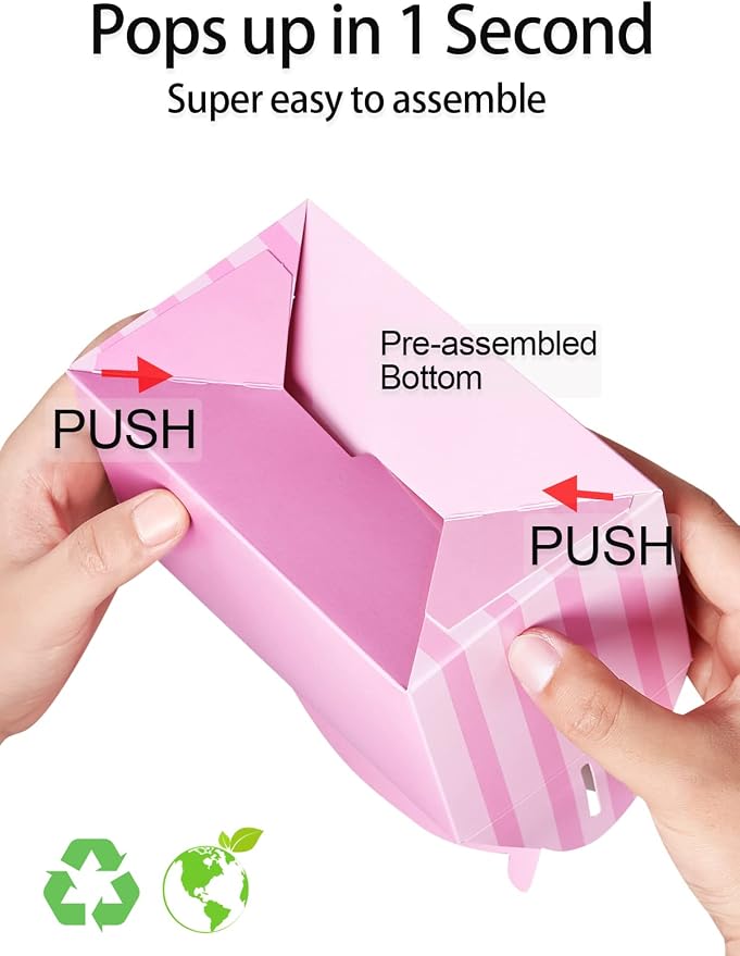 P6PK12 Happyhiram Party Favor Boxes Pink Striped 12 Pcs for Girls, Treat Boxes with Handles 6" Gable Boxes Candy Boxes Party Favor Paper Gift Boxes for Kids Birthday Candy Baby Shower Bridal Shower