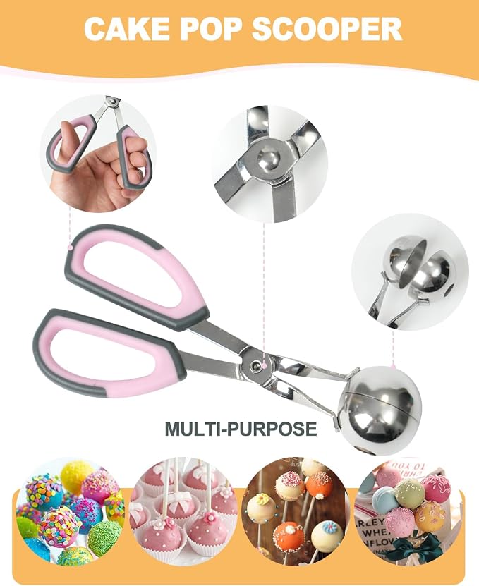 Wood Cake Pop Stand Kit 48 Holes with Spinning Base, Wooden Lollipop Holder Candy Table Display Decorative Dessert Stand with Cake Pop Scooper, Paper Sticks, Clear Treat Bags & Twist Ties