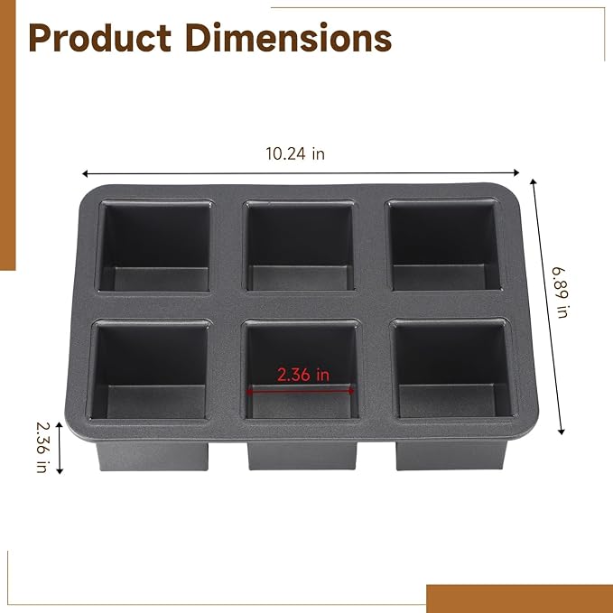 6-Cavity Mini Pullman Loaf Pan with Lid, 10.24 x 6.89 x 2.36 in Nonstick Square Bread Baking Pan, Carbon Steel Toast Box Mould with Cover for Oven, Dark Gray