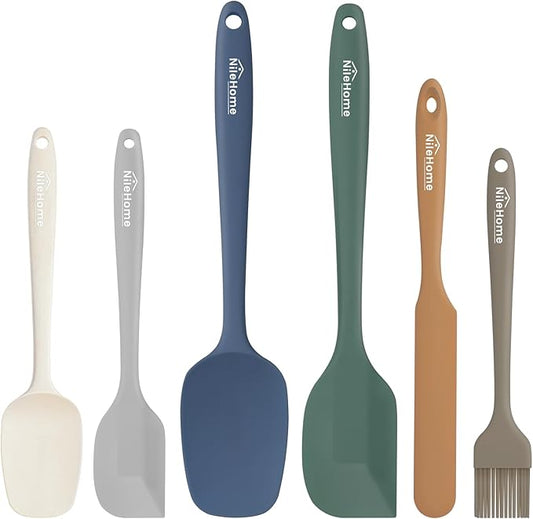 NileHome Silicone Spatula Set, 6 Pieces Food Grade Kitchen Utensils Heat Resistant Up to 600°F Dishwasher Safe BPA-Free Rubber Spatula for Scraping, Baking, Cooking, Mixing-Forest Style