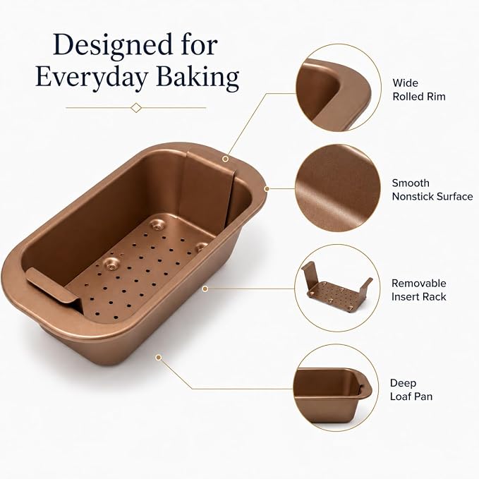 2 Pack Meatloaf Pan with Drain Tray, Nonstick Loaf Pan for Baking Bread and Meatloaf, Heavy Duty Meat Loaf Bakeware with Removable Grease Draining Insert, Wide Handles