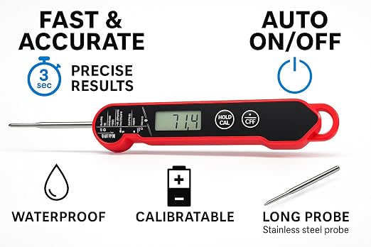 FIRELINE Digital Thermometer – Ultra Fast Waterproof Thermometer with Backlight, Foldable Probe & Magnetic Back – Commercial-Grade Instant Read for Grilling, Cooking, BBQ, Smoker, Kitchen Use