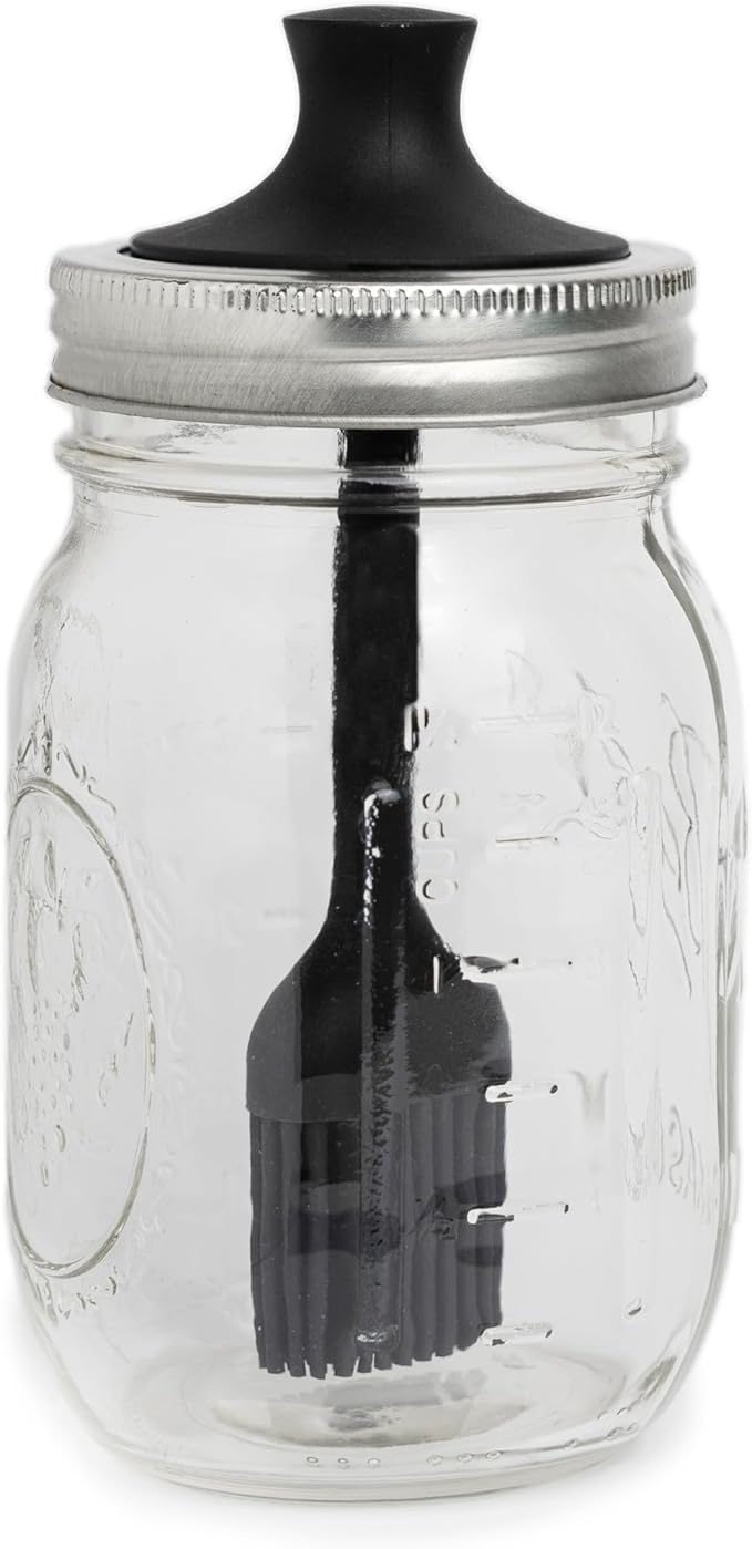Jarware Silicone Black Basting Brush Lid For Regular Mouth Mason Jars
