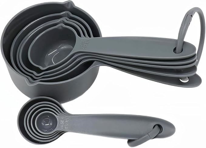 Measuring Cups and Spoons Set, Dry & Liquid Grey Plastic Measuring Cups Spoons Set 10, Metric &US 5 Measure Cup & 5 Spoon, Measure Cups Measurement Spoons for Baking & Kitchen